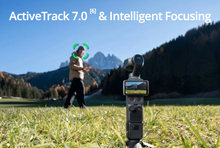 गैलरी व्यूवर में इमेज लोड करें, DJI Osmo Pocket 4 Creator Combo on tripod tracking a subject with ActiveTrack 7.0
