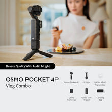 गैलरी व्यूवर में इमेज लोड करें, DJI Osmo Pocket 4P Vlog Combo with fill light, DJI Mic Mini transmitter and tripod