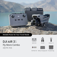 Load image into Gallery viewer, DJI Air 3S Fly More Combo (DJI RC-N3) contents: RC-N3 controller, aircraft, 3 batteries, ND filter set, battery charging hub and shoulder bag
